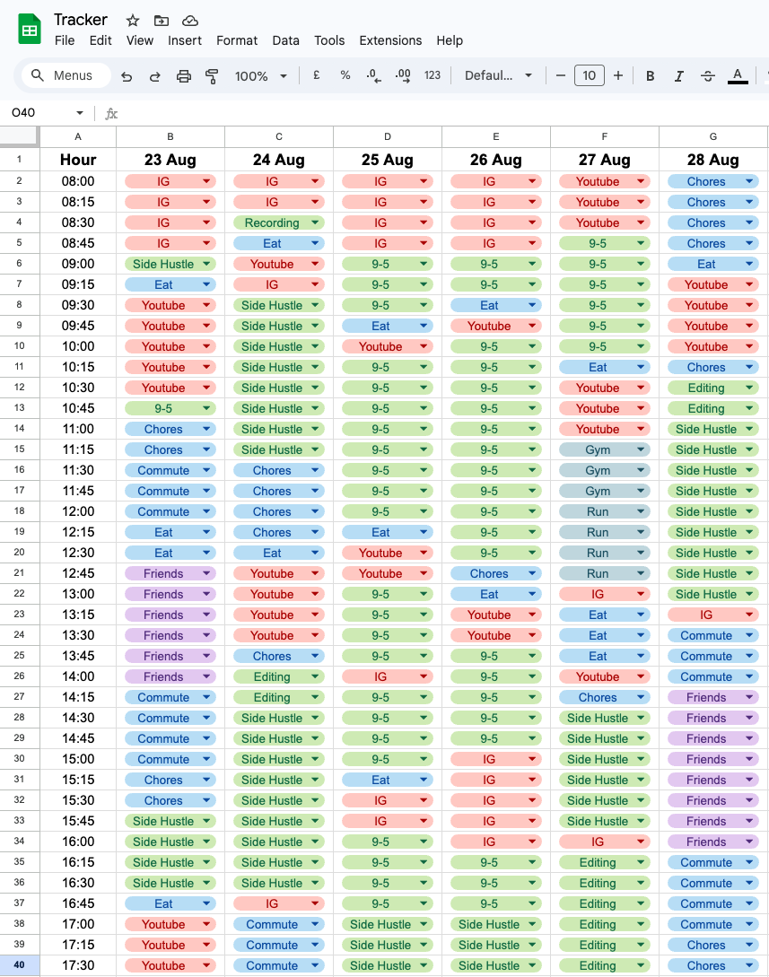 Excel spreadsheet